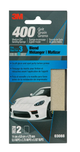 3M 400 Grit Sanding Sponge, 2 count, medium grit for paint/rust removal for fiberglass body.