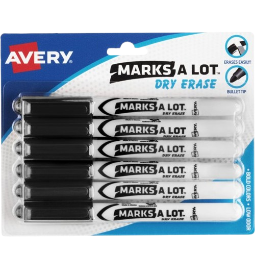 Black Avery dry erase markers 6pk 