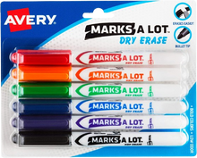 Load image into Gallery viewer, Avery dry erase markers red, orange, green, blue, purple, black 6pk 

