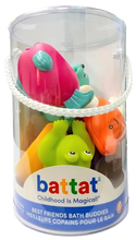 Load image into Gallery viewer, Set of colorful bath toys in a Battat branded container
