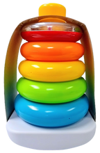 Load image into Gallery viewer, Fisher Price Rock a Stack Side View with 5 rings in red, orange, yellow, green, and blue in descending order.
