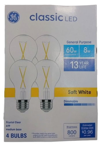 GE Classic LED 60w Replacement 8w Soft White Dimmable Light Bulbs (4 pk)