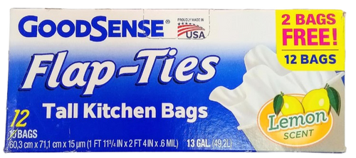 GoodSense 13 Gal Flap-Ties Tall Kitchen Bags Lemon Scent 12ct