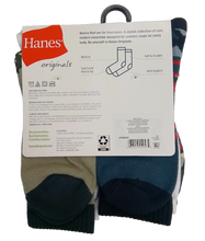Load image into Gallery viewer, Hanes_Premium_Men_s_Crew_Socks_Sizes_6-12_6_pk_Back 81% Polyester/17% Cotton/2% Spandex, Assorted Colors and Patterns, Fits sizes 6-12, Wicking, Soft and Durable, Cushioned Heel and Toe, Arch Support, 6 pk
