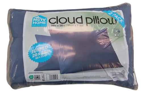 Packaged cloud pillow with HGTV Home branding on a white background