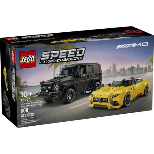 LEGO Speed Champions Mercedes-AMG G 63 and Mercedes-AMG C 43 4Mötter toy set packaging on a white background