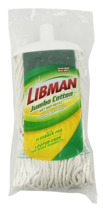 Libman Jumbo Cotton Wet Mop Refill with  Dual Sided Scrubber Pads