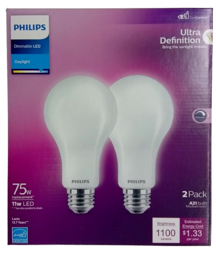 Philips Ultra Definition 75w Dimmable LED Daylight Light Bulbs (1100 Lumens)