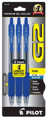 Pilot G2 Premium Gel Roller 0.7 Fine Blue Ink 3pk