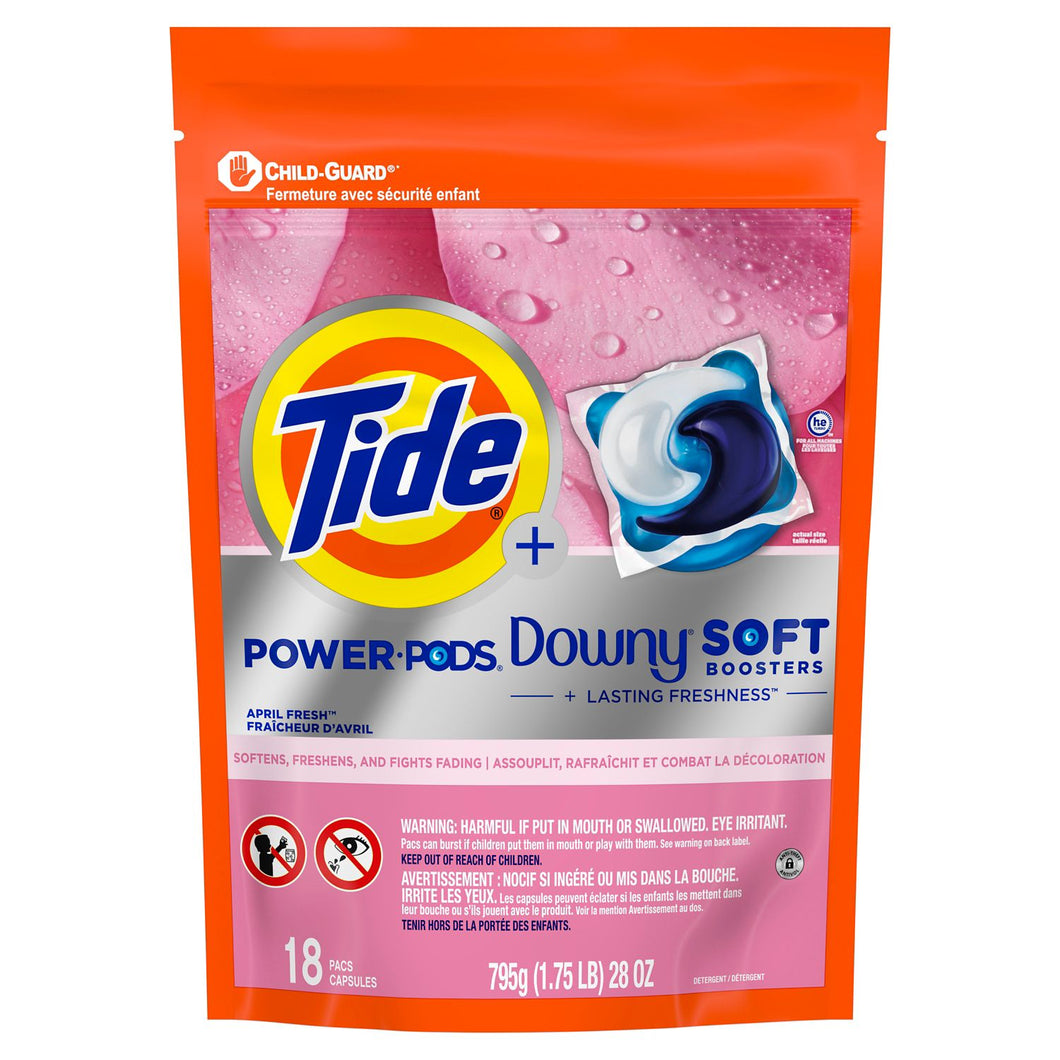 Tide detergent pods for laundry,. Contains Downy soft boosters for lasting freshness.
Tide Power Pods April Fresh with Downy Soft Boosters Laundry Detergent Pods 18 pacs (Double Sized Pods)