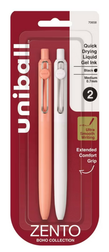 Uniball Zento Boho Collection Quick Drying Liquid Gel Black Ink Pen 0.7mm 2pk.