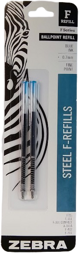 Zebra Ballpoint Steel F - Refills Blue Ink 0.7 mm Fine Point 2pk